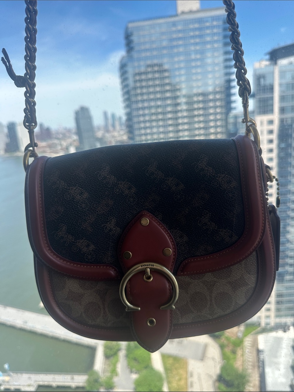 Coach Two-Tone Brown & Burgundy Signature Crossbody Bag